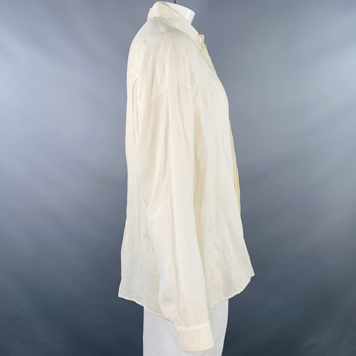 BYBLOS Size L Cream Gold Embroidery Linen One Pocket Long Sleeve Shirt