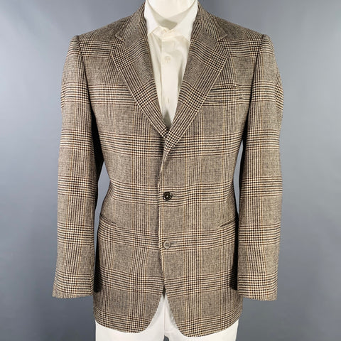 O'CONNELL'S Size 42 Long Brown Cream Glenplaid Cashmere Sport Coat
