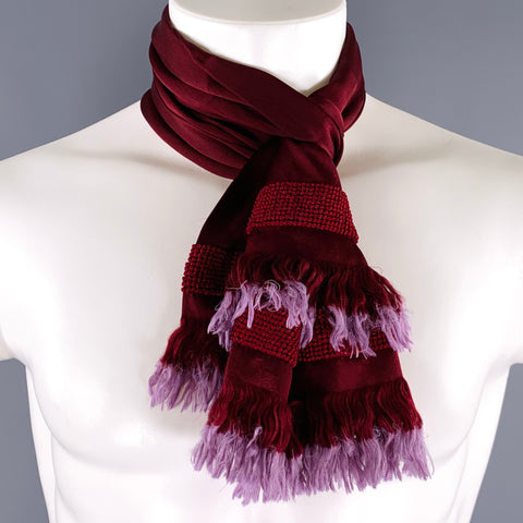 DRIES VAN NOTEN Brown Burgundy Silk Fringe Scarf