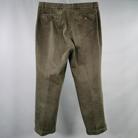 LA ZETAGI Size 34 Green Cotton Cuffed Casual Pants