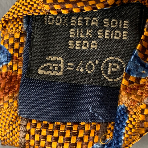 ERMENEGILDO ZEGNA Gold Blue Textured Silk Tie