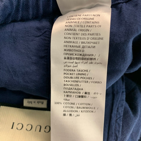 GUCCI Size XL Navy Cotton Large Pockets Drawstring Casual Pants