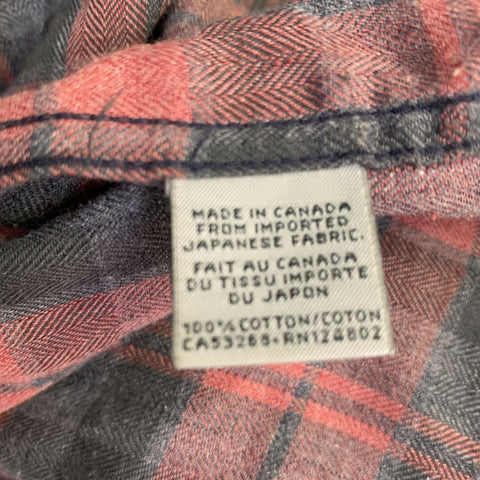NAKED AND FAMOUS Taille S Chemise à carreaux gris bordeaux en coton à manches longues et une poche