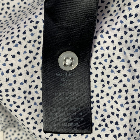 JOHN VARVATOS * U.S.A. Size XL White Blue Dots Cotton Blend Short Sleeve Shirt