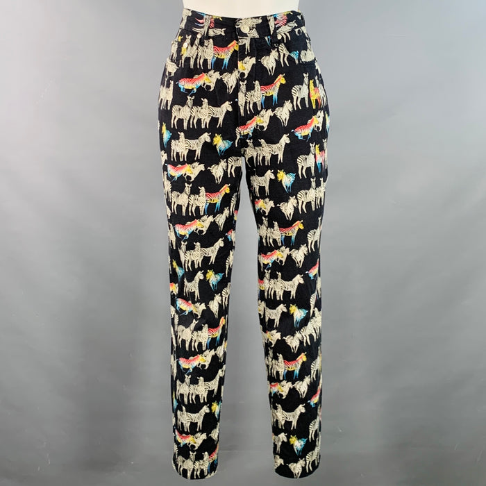 VERSACE JEANS COUTURE Vintage Size 27 Black Multi Color Cotton Blend Zebra High Waisted Jeans