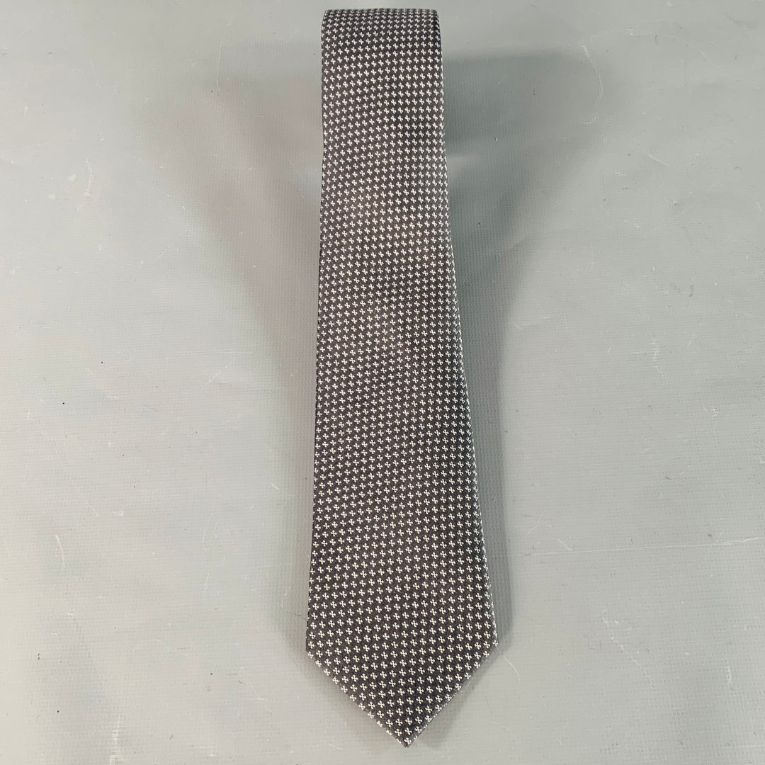 THEORY One Size Black White Dots Silk Jacquard Skinny Tie