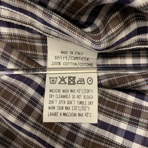 Chemise à manches longues en coton à carreaux marron, noir et blanc ERMENEGILDO ZEGNA Taille L