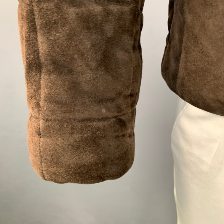 ERMENEGILDO ZEGNA Size L Brown Quilted Suede Zip Up Jacket