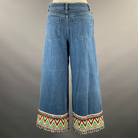 ALICE + OLIVIA Size 29 Blue Red Cotton Blend Chevron Capri Jeans