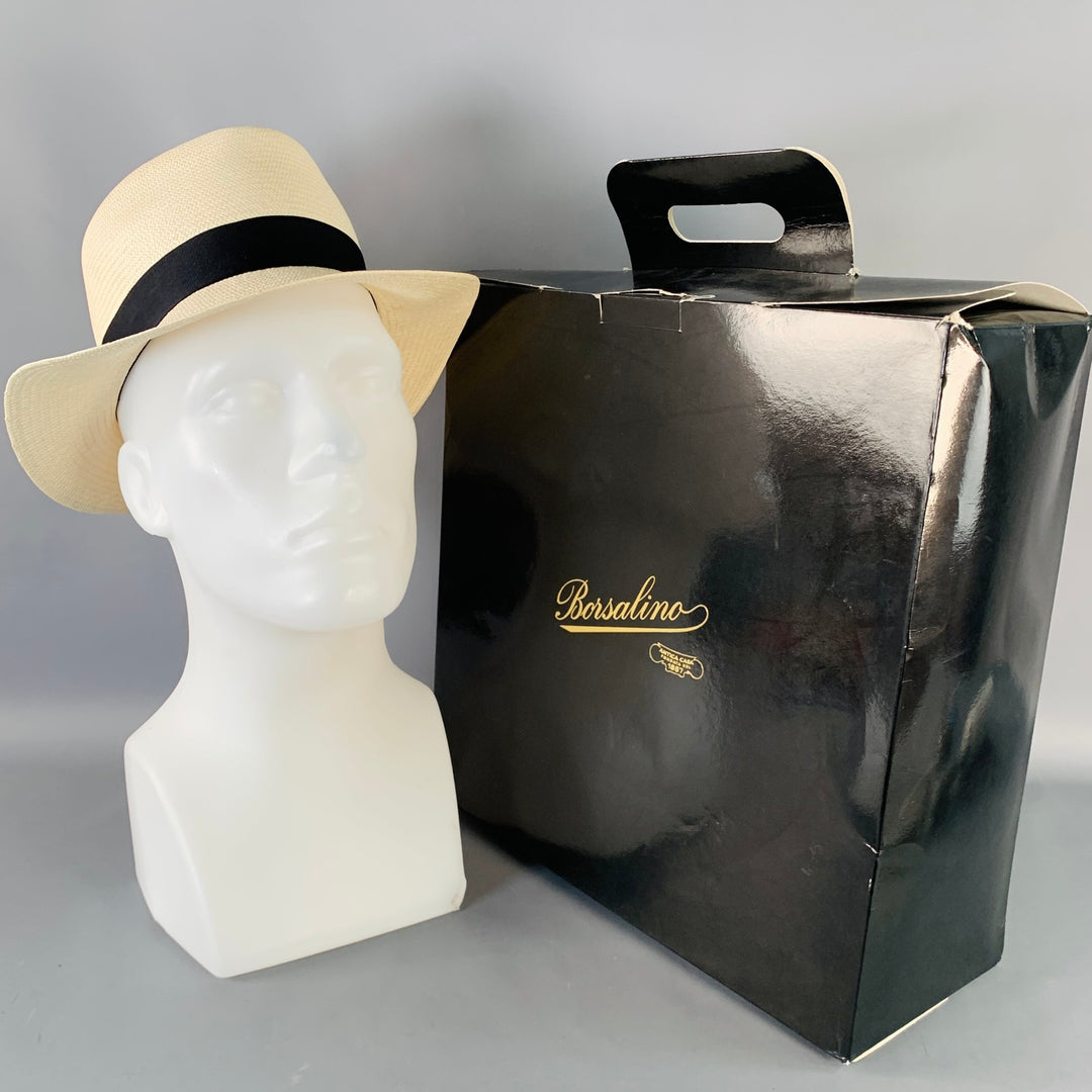 BORSALINO Size S Beige Black Straw Fedora