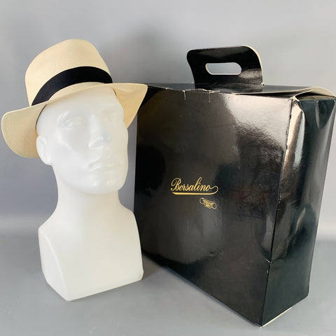 BORSALINO Size S Beige Black Straw Fedora