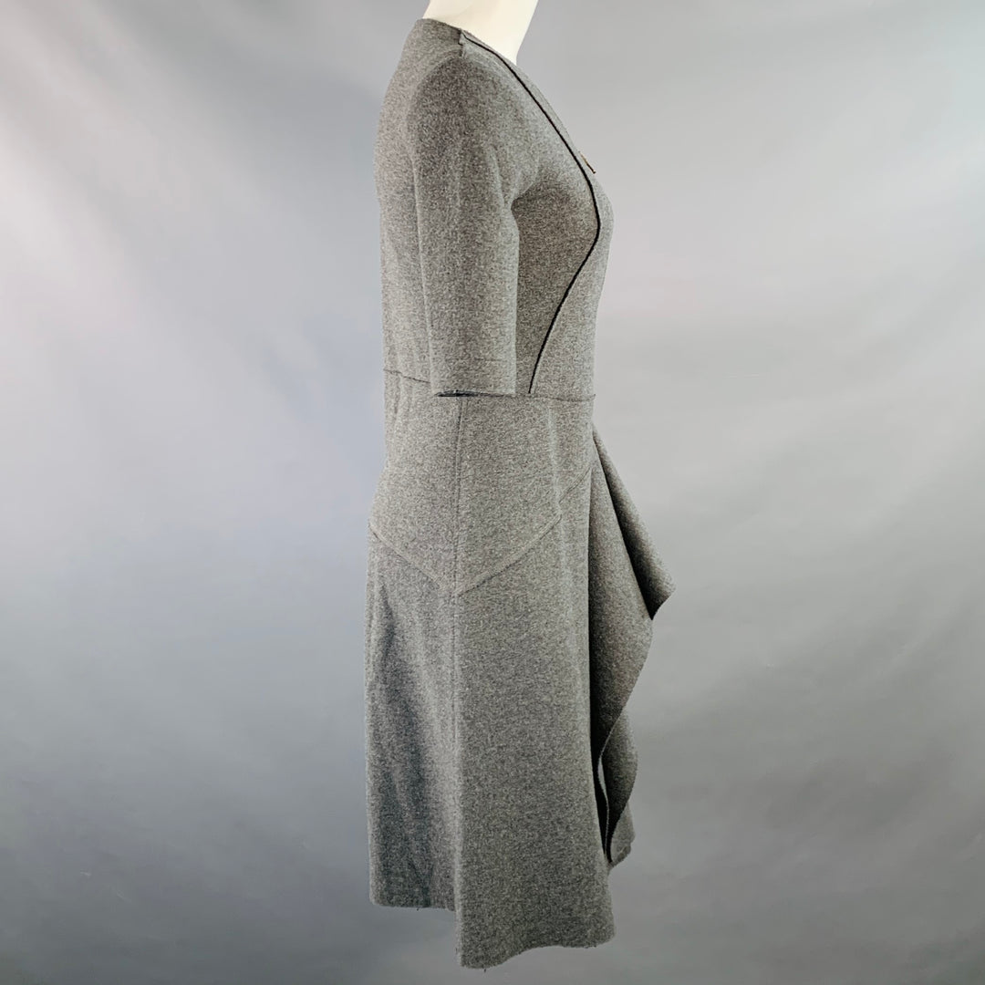 TOMAS MAIER Size 4 Grey Slate Wool Blend Ruffle Knee Length V-Neck Dress