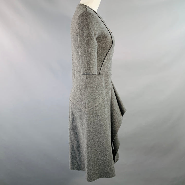 TOMAS MAIER Size 4 Grey Slate Wool Blend Ruffle Knee Length V-Neck Dre Sui Generis Designer Consignment TOMAS MAIER Size 4 Grey Slate Wool Blend Ruffle Knee Length V-Neck Dre Sui Generis Designer Consignment