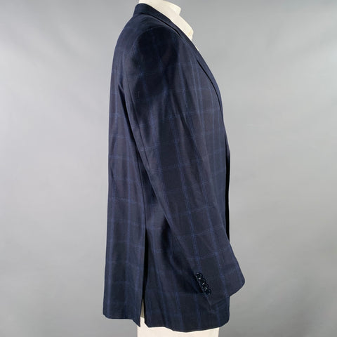 ERMENEGILDO ZEGNA Size 46 Regular Navy Blue Window Pane Sport Coat