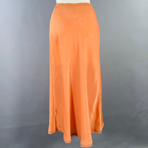 JONATHAN SIMKHAI Size 2 Orange Coral Satin Textured Raw Edge Midi Skirt