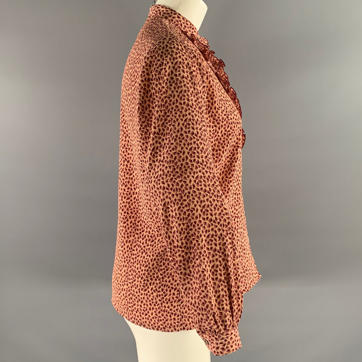 MARQUISE GRAN YAMAKI Size S Pink Burgundy Polyester Blend Leopard Print Band Collar Top