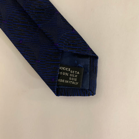 GUCCI Navy Blue Geometric Silk Jacquard Tie