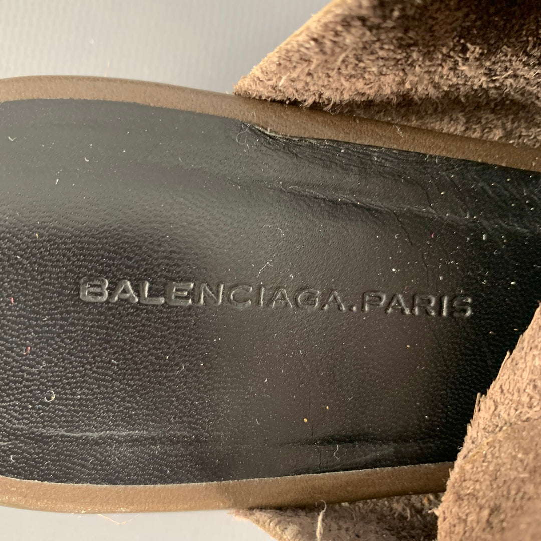 BALENCIAGA Size 8 Brown Leather Toe Ring Espadrille Sandals