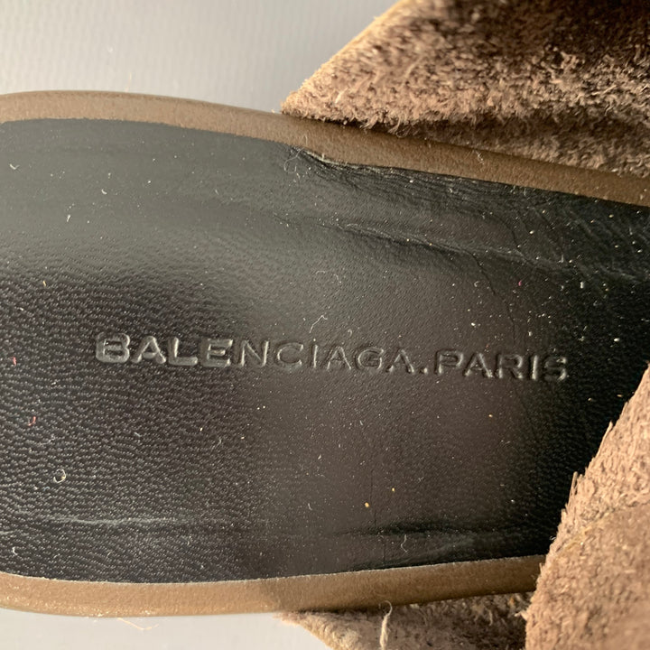 BALENCIAGA Size 8 Brown Leather Toe Ring Espadrille Sandals