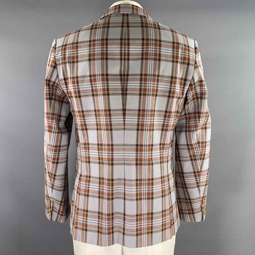 MR TURK Chest Size 42 Grey Brown Plaid Cotton Notch Lapel Sport Coat