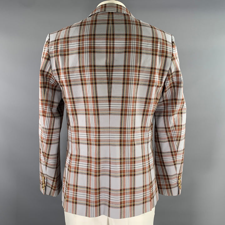 MR TURK Chest Size 42 Grey Brown Plaid Cotton Notch Lapel Sport Coat