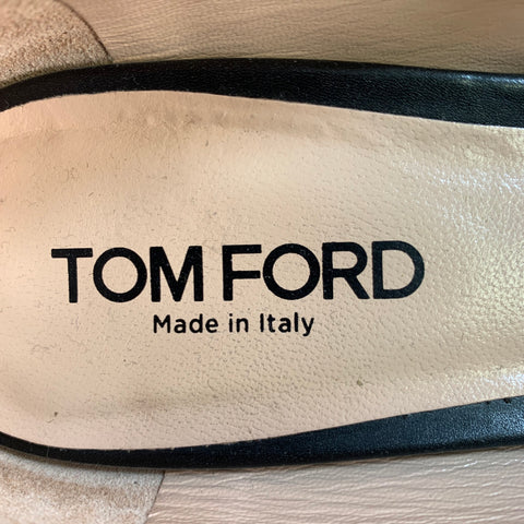 TOM FORD Mocassins plats à enfiler en cuir noir et doré avec chaîne, taille 7