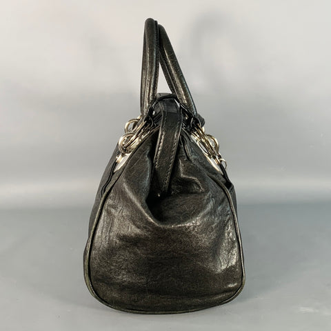 DONNA KARAN Black Silver Leather Doctor Handbag