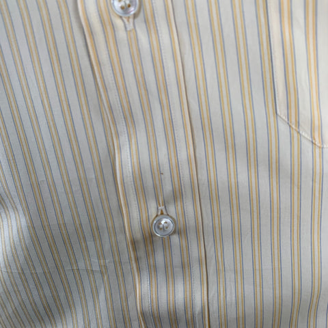 BRIONI Size M Yellow Blue White Stripe Cotton One Pocket Long Sleeve Shirt