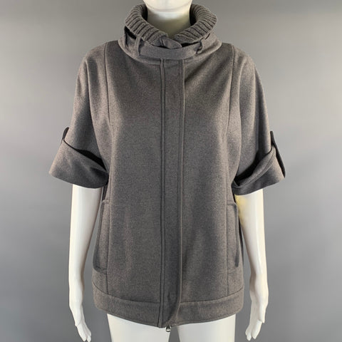 BRUNELLO CUCINELLI Size 6 Grey Wool Cashmere Ribbed Zip Up Jacket