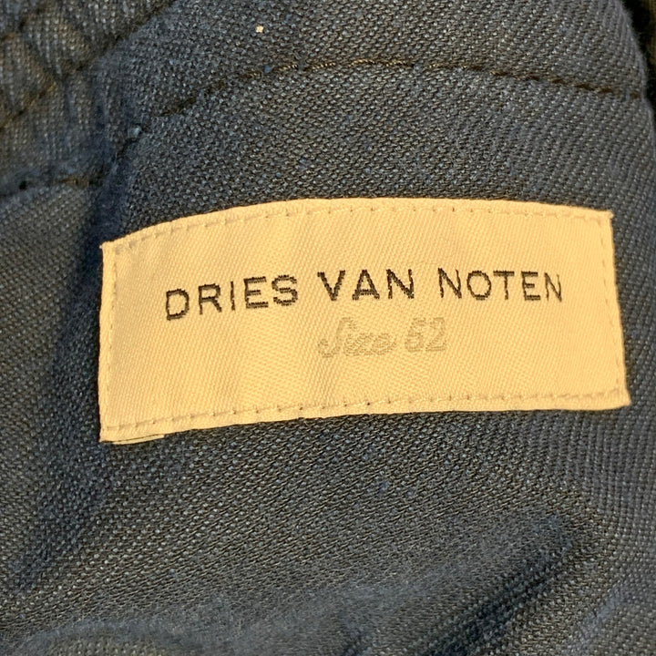 DRIES VAN NOTEN Size 42 Navy Black Velvet Cotton Nehru Collar Suit