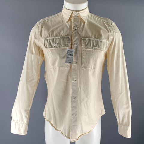 TODD SNYDER Size S Cream Ivory Solid Cotton Pointed Collar Long Sleeve Shirt