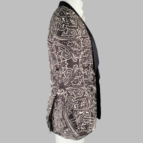 GUCCI Size 38 Black Grey Graphic Silk Tuxedo Sport Coat