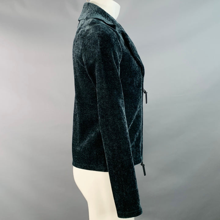 EMPORIO ARMANI Size 34 Green Blue Wool Viscose Blend Velvet Zip Up Jacket