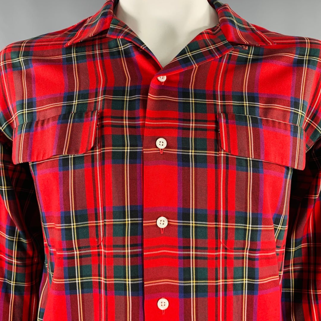 POLO by RALPH LAUREN Size L Red Green Plaid Silk 2 Pockets Long Sleeve Shirt Sui Generis Designer Consignment POLO by RALPH LAUREN Size L Red Green Plaid Silk 2 Pockets Long Sleeve Shirt Sui Generis Designer Consignment