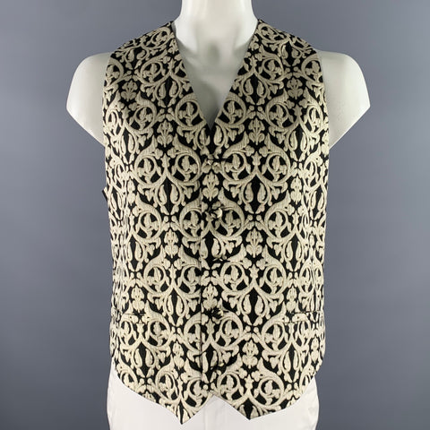 L'ESCALIER D'ARGENT Size 46 Gold Black Damask Jacquard Vest