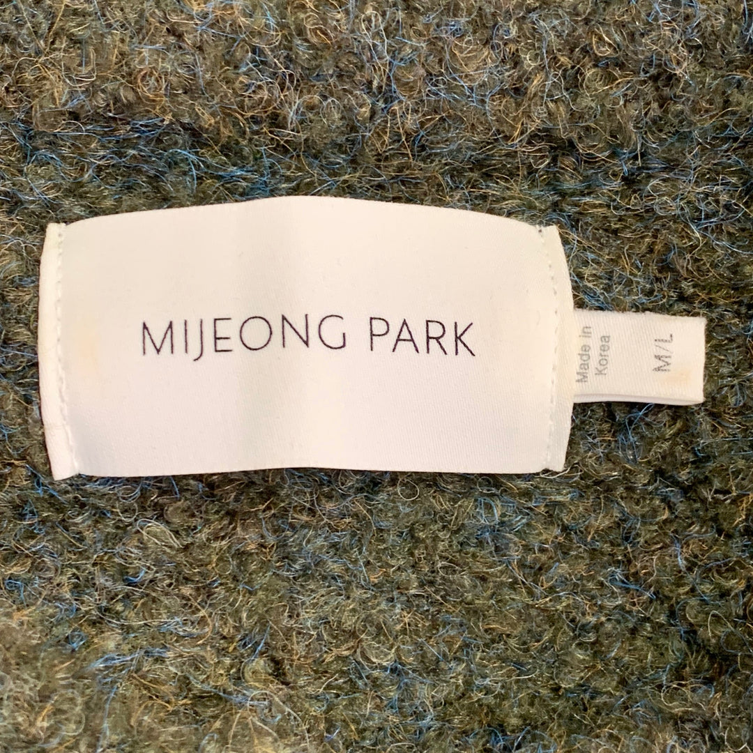 MIJEONG PARK Size M/L Green Polyester Blend Melange Knit Cropped Cardigan