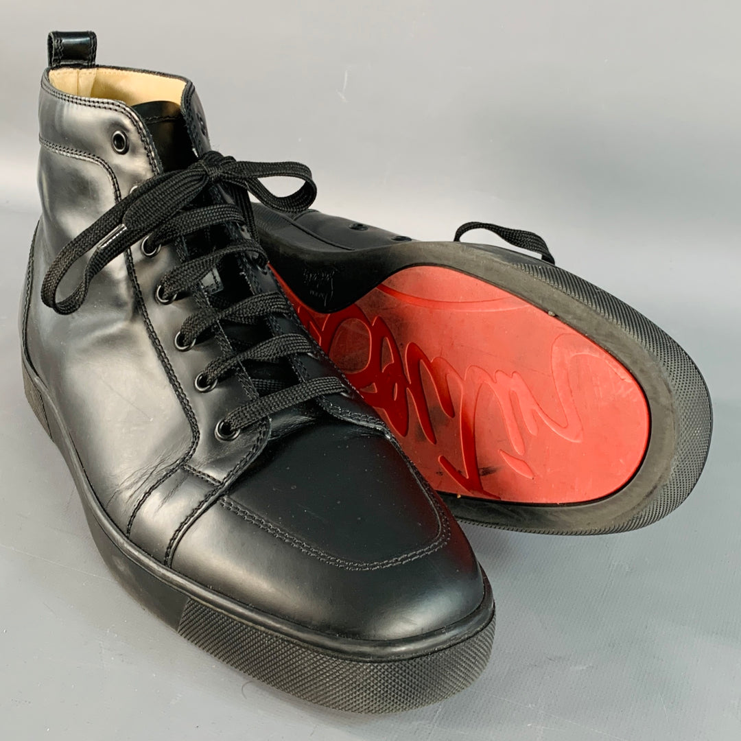 CHRISTIAN LOUBOUTIN Size 13 Louis Black Leather High Top Lace-Up Sneakers