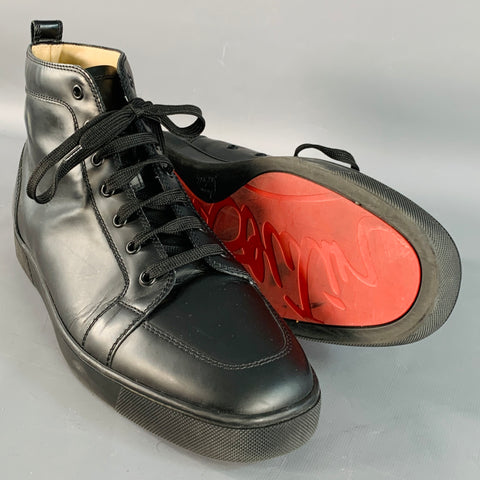 CHRISTIAN LOUBOUTIN Size 13 Louis Black Leather High Top Lace-Up Sneakers