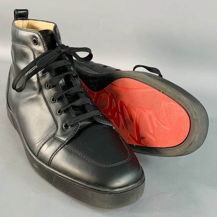 CHRISTIAN LOUBOUTIN Size 13 Louis Black Leather High Top Lace-Up Sneakers