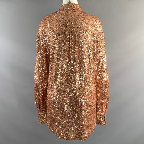 ESSENTIEL ANTWERP Size S Copper Silver Polyester &  Elastane Sequined Shirt
