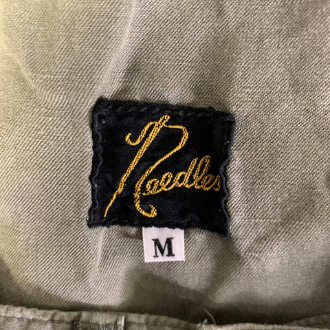 Pantalon à cordon en mélange de lin vert NEEDLES, taille M