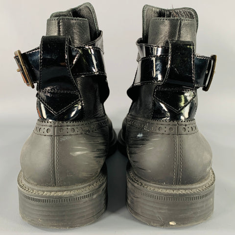 VIVIENNE WESTWOOD Size 12 Black Dark Grey Perforated Rubber Ankle Strap Boots