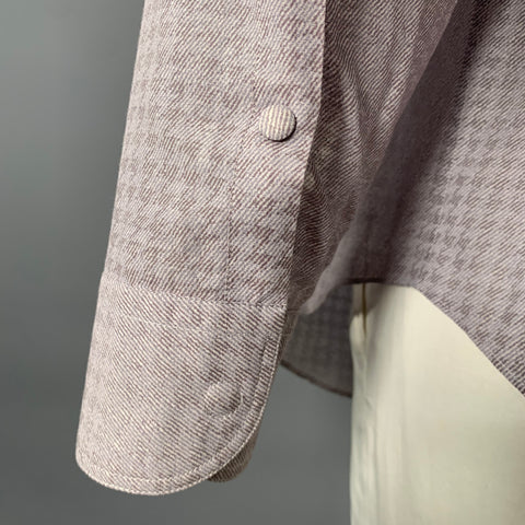 GIORGIO ARMANI Size XL Grey Lavender Houndstooth Cotton Silk Blend Long Sleeve Shirt