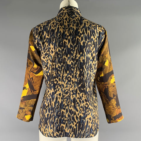 DRIES VAN NOTEN Size S Tan & Black Navy Silk Animal Blouse