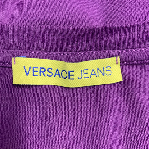 VERSACE JEANS Size L Purple Black Print Crew Neck T-shirt