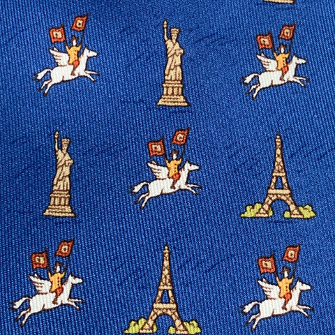 HERMES Eiffel Meets Liberty Blue Beige Silk Tie
