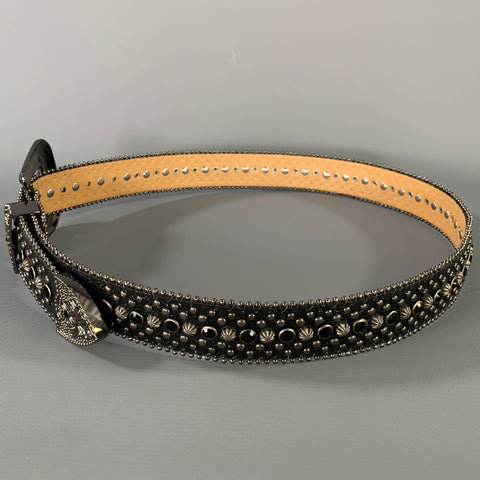 NO BRAND Size M Black Silver Rhinestones Leather Belt