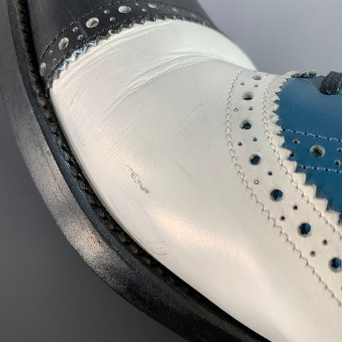 ROBERT CLERGERIE Size 9 Black White Blue Leather Perforated Spectator Lace-Up Shoes
