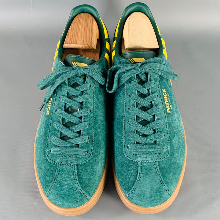 PATRICK MONACO Size 12 Cupsole Green Yellow Stripe Suede Low Top Sneakers