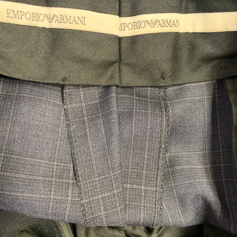 EMPORIO ARMANI Size 34 Navy Plaid Wool Slim Tapered Zip Fly Dress Pants